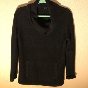 Black Wool Yarn Cowl Neck Sweater